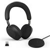 Jabra Evolve3 75 Cuffie On-Ear Wireless Bluetooth con Microfono, Nero | Con Base di Ricarica per Lavoro, USB-A, Chiamate AI, ANC Avanzata, 22h Batteria, per App Meeting Online