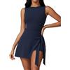 ABOCIW, abito da tennis da donna, a collo alto, senza maniche, con gonna a portafoglio, pantaloncini integrati, per golf, atletica, allenamento