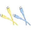 goobay 2 cavi USB-C in silicone, 1,5 m, giallo/blu, 60 W, USB-C | Cavo USB-C lungo 1,5 m, alimentazione fino a 60 W/3 A, guaina in silicone flessibile per una maggiore flessibilità