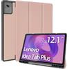 Idudao Custodia per Lenovo Idea Tab Plus 12.1 2025, Morbida Cover TPU con Portapenne, Tablet Pieghevole Tre Pieghe, Modello TB361, Auto Wake/Sleep, Rosa