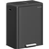 EUZIEL International SONGMICS, bidone per rifiuti da cucina, sistema di separazione dei rifiuti, 2 contenitori da 30 litri, acciaio, colore nero, capacità totale 60 litri