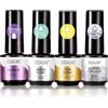 ROSALIND Base e Top coat Smalto Semipermanente per Unghie, Soak Off UV LED Primer Base e Glitter Top Coat Gel Unghie Kit Primer Semipermanente 4Pcs