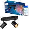 Philips Smart Lighting GU10 Faretti x2, Nero BK | Luce colori e bianca tunabel 2.200-6.500 K, Plafoniera, Smart LED, 345 lm x2, Reg. luminos., Connected by WiZ, casa connessa