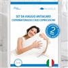 Allergosystem Set da Viaggio Coprimaterasso Antiacaro Matrimoniale 170x200cm e 2 Federe Cuscino Letto con Cerniera 50x80cm MADE IN ITALY - Biancheria da Letto per Trasferte e Vacanze - Linea Nuvola
