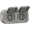 LEGRAND - Presa impermeabile doppia IP55 con Terra Plexo - Presa 2P+T 16A completa con persiana - Per posa in apparente - Montaggio orizzontale - Made in France - Grigio
