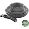 Ballarini Torre Set Padelle e Casseruole Antiaderente Ceramico In Alluminio Con Manico Rimovibile - Set 4 Pz