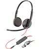 PLT Cuffie cablate Poly Blackwire 3225 - Microfono con cancellazione del rumore - Design stereo - Connessione a PC/Mac/dispositivi mobili tramite USB-C, USB-A o 3,5 mm - Compatibile con Teams, Zoom - Versione 2024