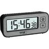 TFA Dostmann Mini Sveglia digitale con temperatura e umidità, 60.2522.10, con valori massimi e minimi, con sveglia e orologio radiocontrollato, sveglia da viaggio, piccola, non ticchettio, grigio