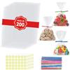 Adiwo Sacchetti Cellophane Trasparenti 200 Pezzi, Bustine Cellophane 15 x 20 cm, con fascette e adesivi, per Caramelle, Biscotti e Altre Confezioni Regalo