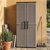 Dmora - Armadio da esterno Geel, Mobile porta scope multiuso, Armadietto outdoor 2 ante, 100% Made in Italy, Finitura righe, 68x37h163 cm, Grigio e Nero