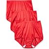 Shadowline Women's Hidden Elastic Nylon Full Brief Panty 3-Pack, Red, 6