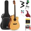 Donner Chitarra Acustica 6 Corde Chitarra Folk in Abete Mogano Naturale Chitarra Cutaway 4/4 Adulto Principiante 41 Pollice Dreadnought con Accessori Complet(Naturale)