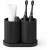 Alupedia Bathora Portaspazzolino doppio minimalista - Elegante accessorio da bagno con scomparti separati, stabile e facile da pulire, stampa 3D (nero)