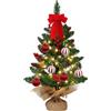 JINGTOPS Mini Albero di Natale 60cm, Albero di Natale Piccolo | con 20 Luci Incorporate, Decorazioni Tavola Natale, decorato artificialmente per Cucina, Soggiorno, Cameretta e Ufficio