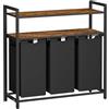 VASAGLE Cesto Portabiancheria con 3 Sacchi e 2 Ripiani, 40L per Sacco | Porta Biancheria, Sacchi Estraibili e Rimovibili, per Bagno, Lavanderia, Marrone Vintage e Nero, Collezione BRENTA BLH213B01