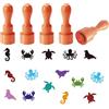 AHANDMAKER 5 mini timbri in gomma in legno, a tema animali marini, manico rotondo, tartarughe marine, polpi, cavallucci marini, granchi, sigilli, motivi in legno, per artigianato, scrapbooking
