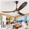 MSHENUED Ventilatore da Soffitto da 132cm con Luce, Ventilatore da Soffitto in Legno per Interni/Esterni con Telecomando, Ventilatore da Sofitto ad Alto Volume d'Aria per Casa, Portico, Gazebo da Esterno