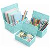 OCEANO Set 3 Cestini Portaoggetti Intrecciati con Coperchio Scatole Organizer Multiuso per Bagno Scrivania Trucchi Armadi Contenitori Salvaspazio (Verde Acqua)