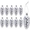 DAHI 10X Glitterati Decorazioni albero di Natale Argento - Palline a Forma di Pigne Grandi - Pigne per Albero di Natale - Decorazioni Palline Natalizie (Argento-a)