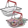 OCEANO Set 2 Mini Cestini Spesa in Metallo con Manici Cestello Portaoggetti Multiuso Organizer da Scrivania Porta Trucchi Cestino Snack Svuotatasche Organizzatore Portaminuteria 15x10x5.5cm (Rosso)