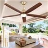 MSHENUED Ventilatore da soffitto dorato da 152cm con luce e telecomando, Ventilatore da soffitto per esterno per patio, Ventilatore da soffitto a 5 pale in legno con ampio flusso d'aria