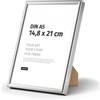 JUNOMI® Cornice portafoto A5 (14,8 x 21 cm), alluminio argento opaco elegante - profilo slim, vetro acrilico antiurto, appendiatura orizzontale e verticale