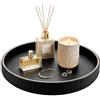 ROEOWENE Vassoio Decorativo Rotondo in Pelle 30 cm, per Gioielli, Chiavi | Svuotatasche Organizer E Cellulare, Da Portata Candele Profumi, Decorazione Comodino E Soggiorno-nero