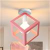 iDEGU Lampada da Soffitto Moderna a Forma di Gabbia Cubo Geometrico Plafoniera Vintage E27 illuminazione in Metallo Lampadario a Soffitto per Camera da Letto, Soggiorno, Ristorante, 16 cm, Rosa