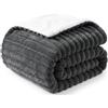 WAVVE Coperta Pile Plaid 230x270 cm Grigio | Flanella a Righe Sherpa a Doppia Faccia, extra spessa, morbida, calda e accogliente, ideale per divano e letto
