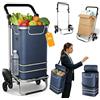 UISEBRT Carrello per la spesa pieghevole 3 in 1 con grande volume 56 l, multifunzione con scomparto frigorifero, borsa a tracolla e carrello in uno, carrello per la spesa, colore blu, 3 ruote