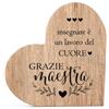 VELORAH Regalo Maestra in Legno di Faggio, Cuore Decorativo Autoportante con Dedica, Idea Regalo Fine Anno, Scuola, Compleanno e Ringraziamento, Made in Italy