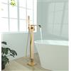 Pafilly Rubinetto per vasca da bagno indipendente in oro spazzolato Montaggio a pavimento a cascata Riempimento vasca ad alto flusso con doccia a mano in ottone massiccio girevole a 360 gradi Rubinetti per