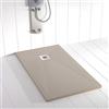 SHOWER ONLINE Piatto doccia in resina PLES scarico centrato lato superiore Colore Sabbia 80x70 finitura effetto ardesia antiscivolo, griglia in acciaio inox e piletta