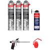 OMHSEN Schiuma espansiva poliuretanica Promonouso, confezione da 3 + 1 pistola + 1 detergente, unico sul mercato, bomboletta da 700 ml, qualità professionale, eccellente isolamento acustico