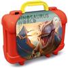 Multiprint Valigetta Travel Set Dinosauri, Made in Italy, Album da Colorare, con Puzzle e Matite, Set Timbrini Bimbi, in Legno e Gomma Naturale, Inchiostro Lavabile Atossico, Idea Regalo, Art.42220