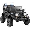 FANTASK Auto elettrica per bambini, colore nero | Auto elettrica per bambini con telecomando, musica, storie, luci LED e sospensioni, 12 V, sospensioni a 4 ruote e cintura di