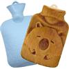 YAEGIMHT Borsa dell'acqua calda con rivestimento, 1000 ml, a prova di perdite, con morbido rivestimento, grazioso motivo a maiale d'acqua, regalo per donne, Hot Water Bottle per bambini e adulti (marrone)