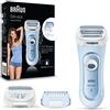 Braun Silk-épil LS5-160 Rasoio Donna Elettrico senza Fili, Rifinitore e Sistema Esfoliante Wet&Dry 3 in 1 con 2 Accessori, Blu