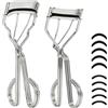 qiipii 2 tipi di piegaciglia con curvatura diversa, adatti per varie forme di occhi, impugnatura comoda color argento, 10 cuscinetti di ricambio in silicone per ciglia perfette, uso delicato e sicuro