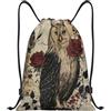 Zelinge Zaino con coulisse, sacca da palestra, Gufi Rose Rosse, S (14 x | Borsa con coulisse per sport, campeggio, viaggi, danza