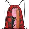 Zelinge Zaino con coulisse Borsa Sport Gym Sack, Gatto e Rose Rosso, S (14 | Borsa a tracolla per yoga, danza, viaggio