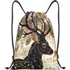 Zelinge Carino zaino con coulisse borsa palestra Sack, Cervo nero con fiori | Borsa con coulisse per sport, campeggio, viaggi, danza