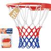 KadoKado 2 pezzi Rete per Basket Professionale 150g, Rete Resistente per Canestro Esterno, Anti Aggrovigliamento, Facile da Installare 12 Ganci, Colori Bianco Rosso Blu