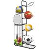 Qussse Supporto per palline a 5 livelli, scaffale per palline nero con | Supporto per palla con piedini regolabili, supporto per palla da 5 kg per ripiano, per calcio, basket, pallavolo e tennis