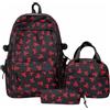 Generic Set zaino con fiocco e astuccio per pranzo (nero) | Set di zaini Kawaii carini con fiocco e scatola per pranzo: zaino, astuccio e borsa pranzo in nylon impermeabile; design