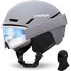 VCOROS Casco da Sci con Occhiali da Sci Passamontagna DXH-816 per Ski | Casco Sci per Uomo Donna con Cuscinetti Auricolari Rimovibili Ventilazione UV Ski Helmet per Ski