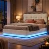 BLSYHDH Letto baule 140 x 190, letto imbottito a LED idraulico imbottito con baule letto matrimoniale con contenitore con testiera e rete a doghe (beige+velluto, 140 x 190)