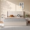 FOERPL Letto matrimoniale 140x190 cm con Contenitore, Struttura Letto Imbottita con Testiera e Rete a Doghe, Lino Beige (senza materasso)