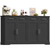 HOCSOK 150cm Credenza Cucina, Madia Cucina 4 Cassetti 4 Ante, Nero | Pannelli in MDF, Credenza Soggiorno con Maniglie in Metallo per Soggiorno, sala da pranzo, Ingresso, Mobile TV, 150×92×40 cm