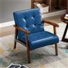 HomeMiYN Retro Sedia per Soggiorno Poltrona in Pelle PU e Legno, Seduta e Schienale Imbottiti con Design Trapuntato, Poltronica per Salotto Studio Sala Riunioni e Ufficio (Blu)